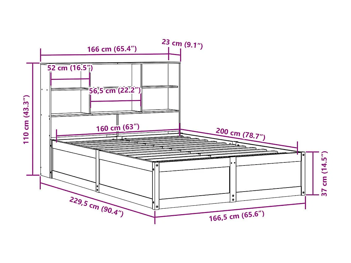 Cadre de lit en métal sans matelas chêne fumé 90x190 cm