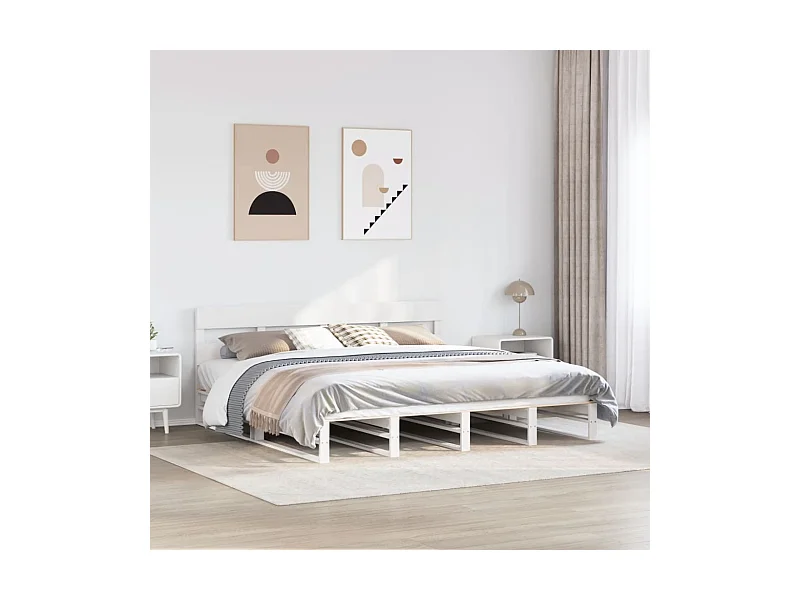 Cadre de lit sans matelas blanc 180x200 cm bois massif de pin