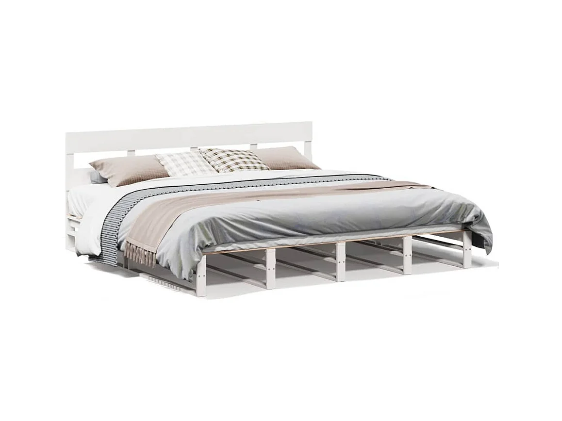 Cadre de lit sans matelas blanc 180x200 cm bois massif de pin