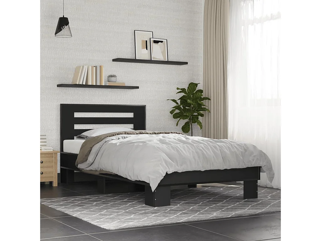 Giroletto Nero 75x190 cm in Legno Multistrato e Metallo