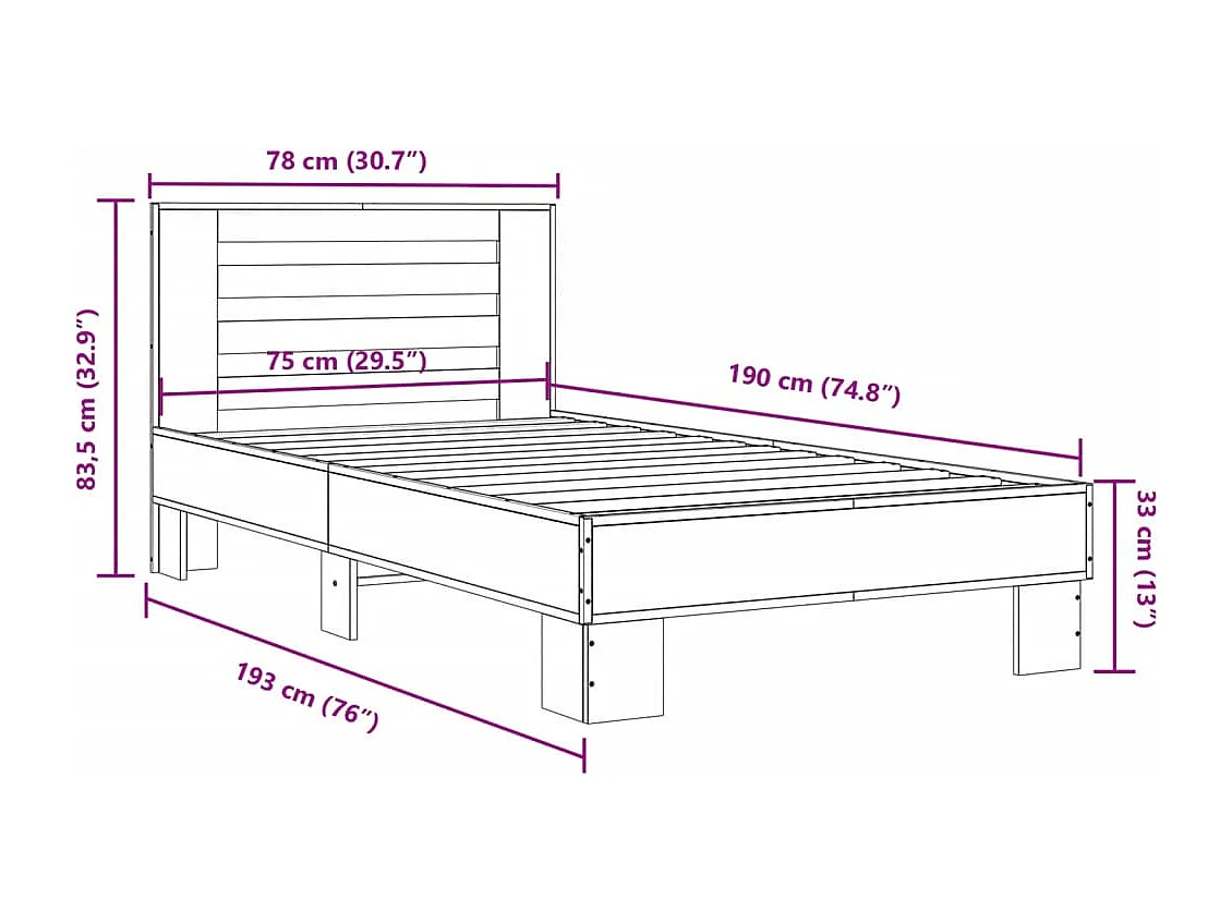 Cadre de lit sans matelas noir 75x190 cm