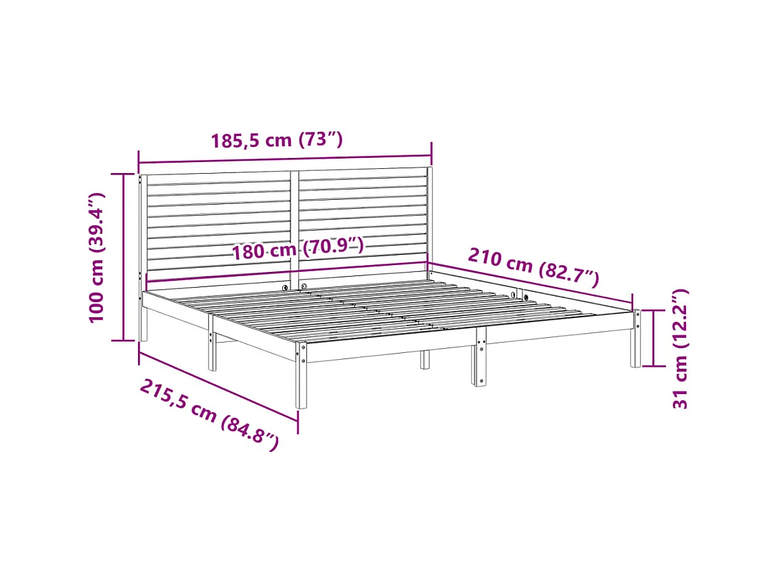 Letto senza Materasso 135x190 cm in Legno Massello di Pino