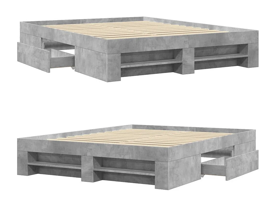 Cadre de lit sans matelas gris béton 150x200 cm bois ingénierie