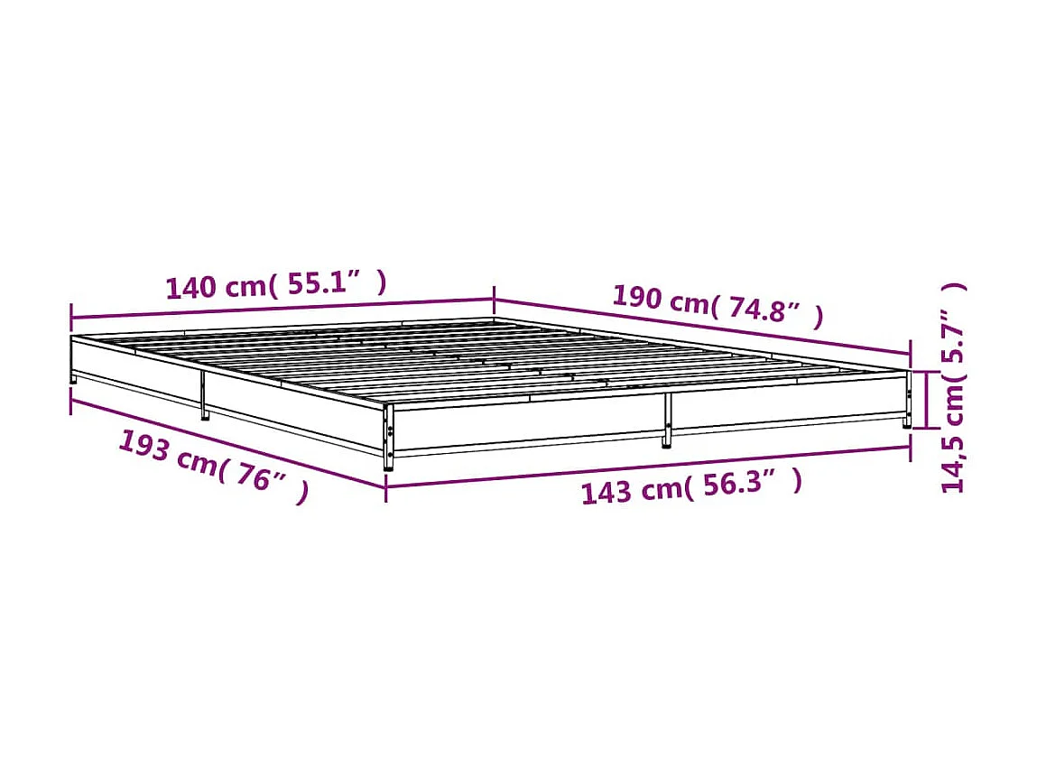 Cadre de lit sans matelas sonoma gris 140x190 cm
