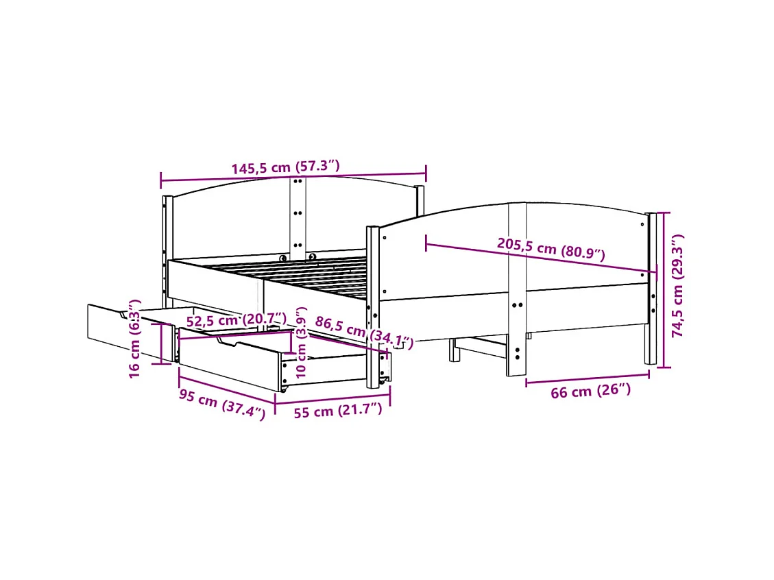 Bedframe zonder matras massief grenenhout wit 140x200 cm