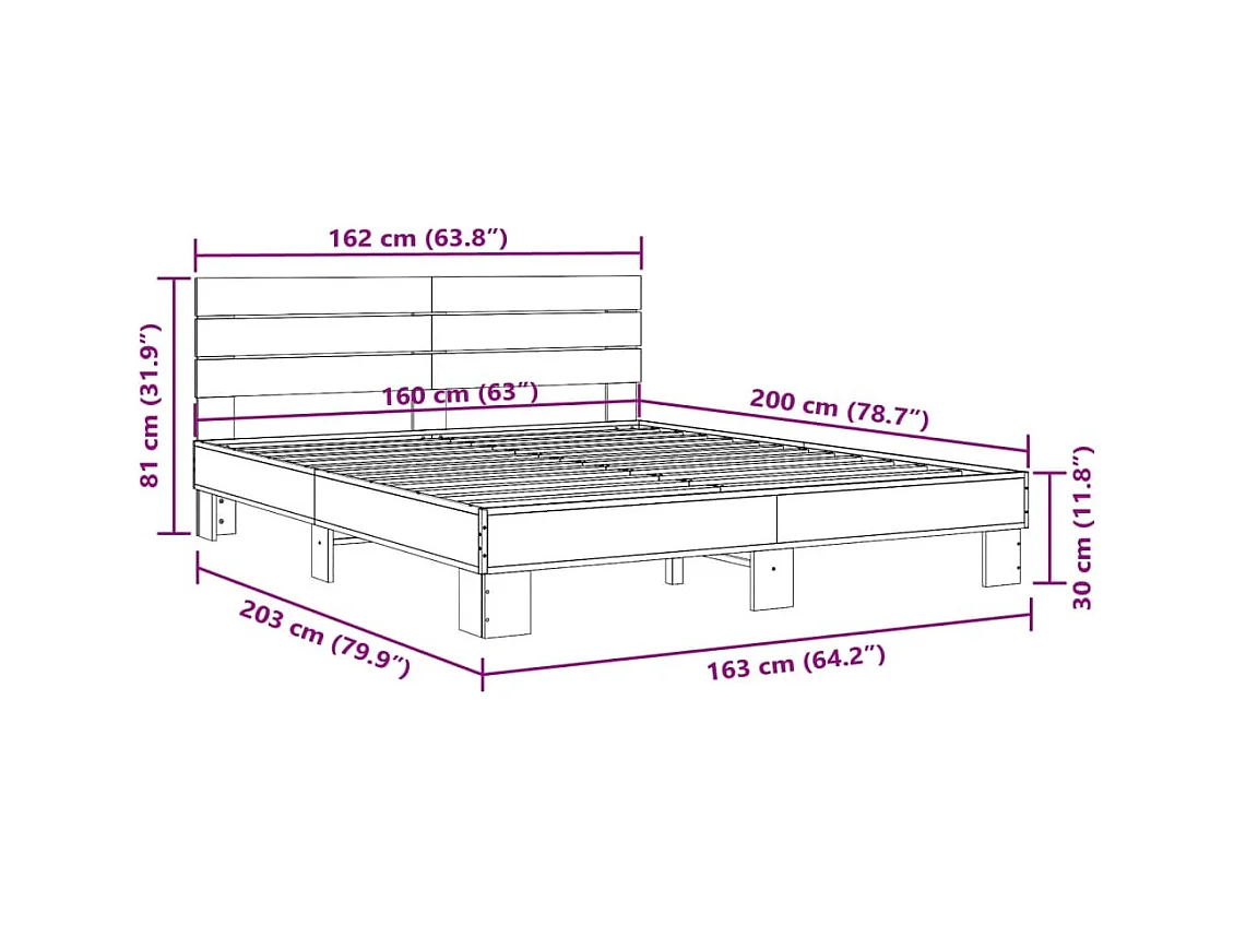 Cadre de lit sans matelas sonoma gris 160x200 cm