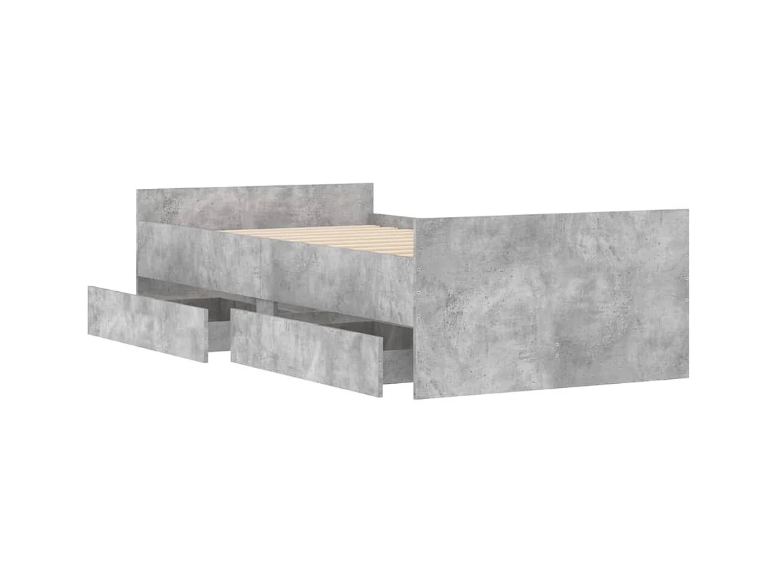 Cadre de lit avec tiroirs sans matelas gris béton 90x190 cm