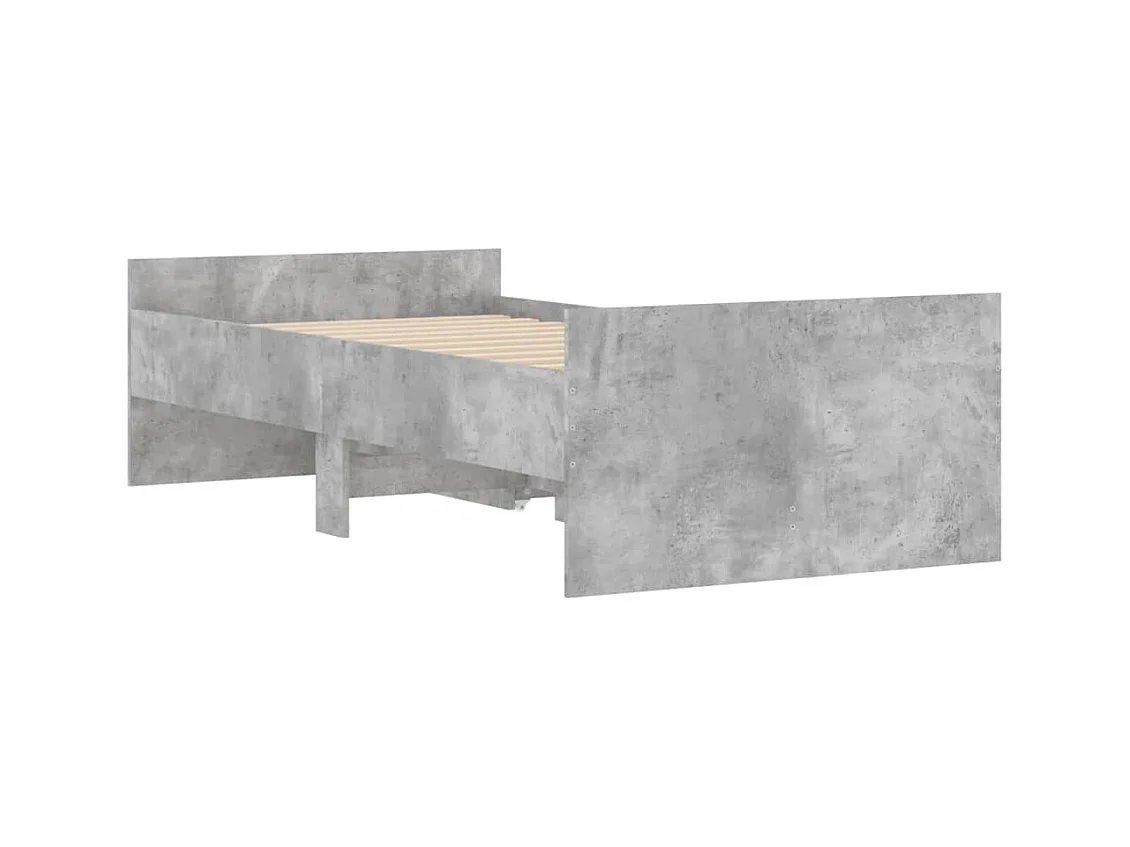 Cadre de lit avec tiroirs sans matelas gris béton 90x190 cm