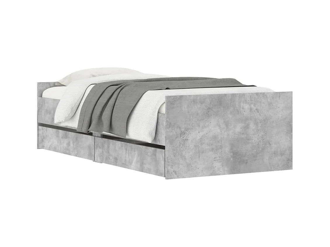Cadre de lit avec tiroirs sans matelas gris béton 90x190 cm
