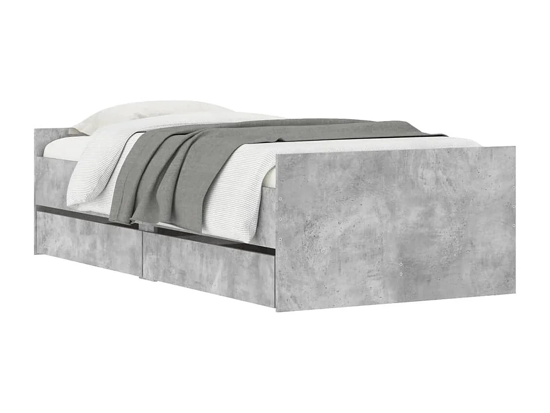 Cadre de lit avec tiroirs sans matelas gris béton 90x190 cm