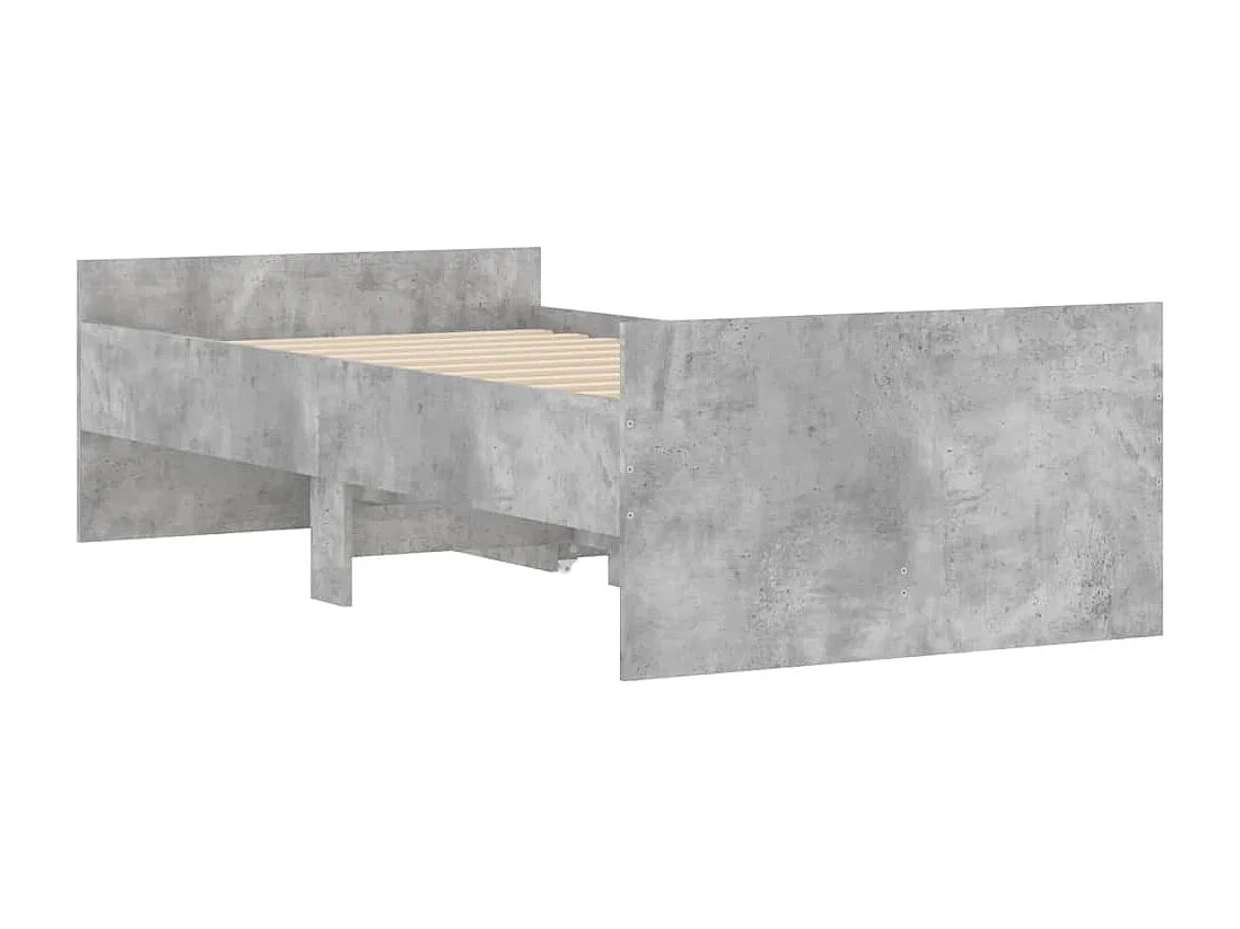 Cadre de lit avec tiroirs sans matelas gris béton 90x190 cm