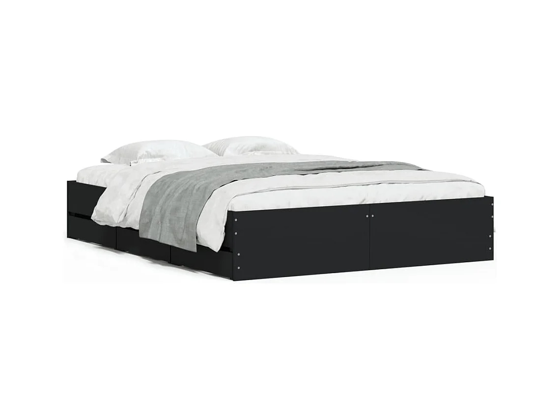 Giroletto con Cassetti Nero 140x190 cm in Legno Multistrato