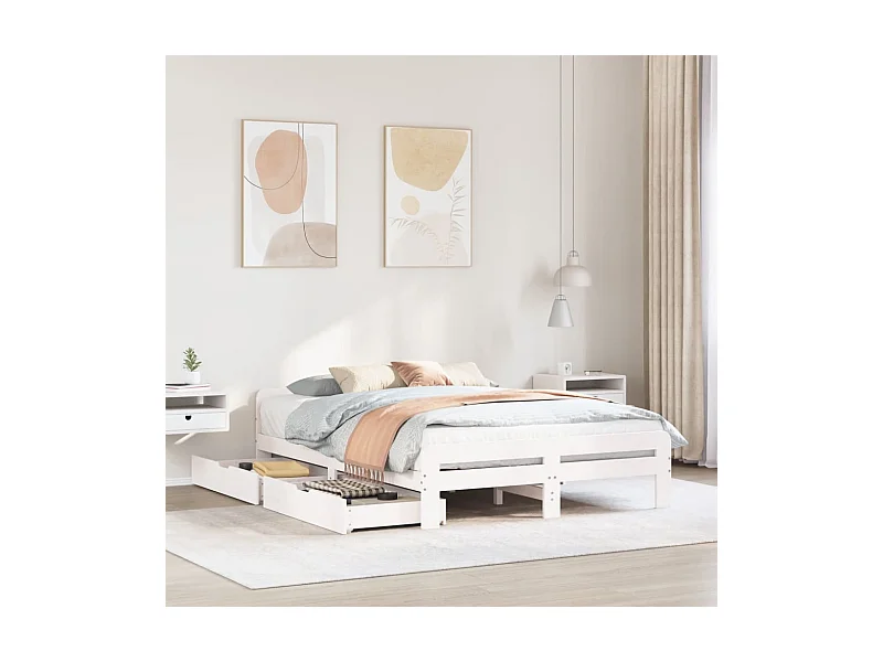 Cadre de lit sans matelas blanc 160x200 cm bois de pin massif