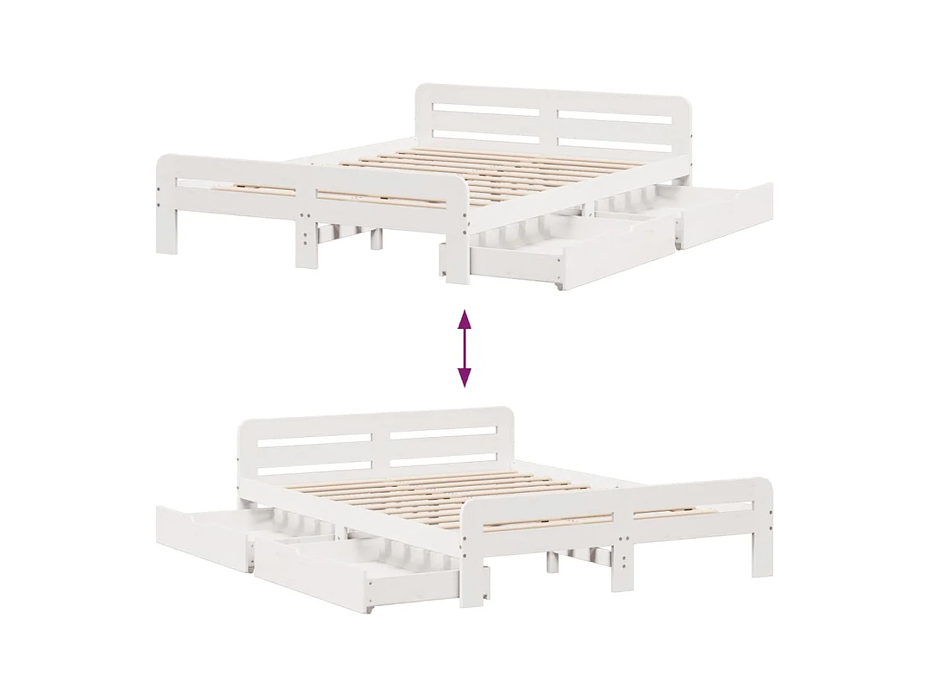 Cadre de lit sans matelas blanc 160x200 cm bois de pin massif