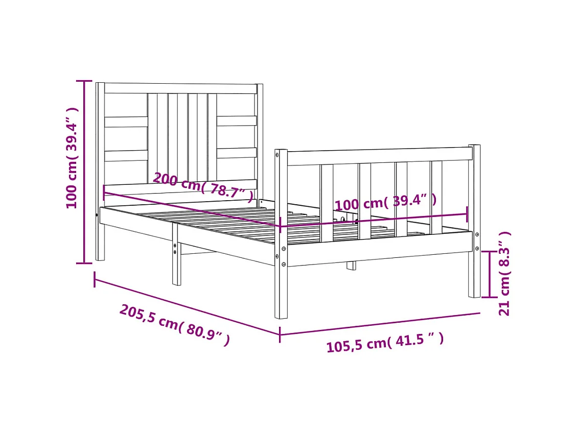 Bedframe massief hout 135x190 cm Double