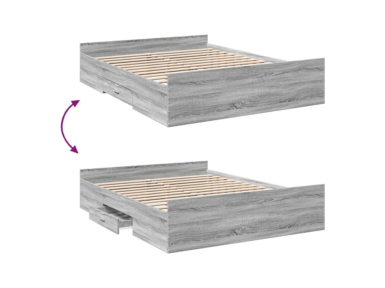 Cadre de lit avec tiroirs sans matelas sonoma gris 160x200 cm