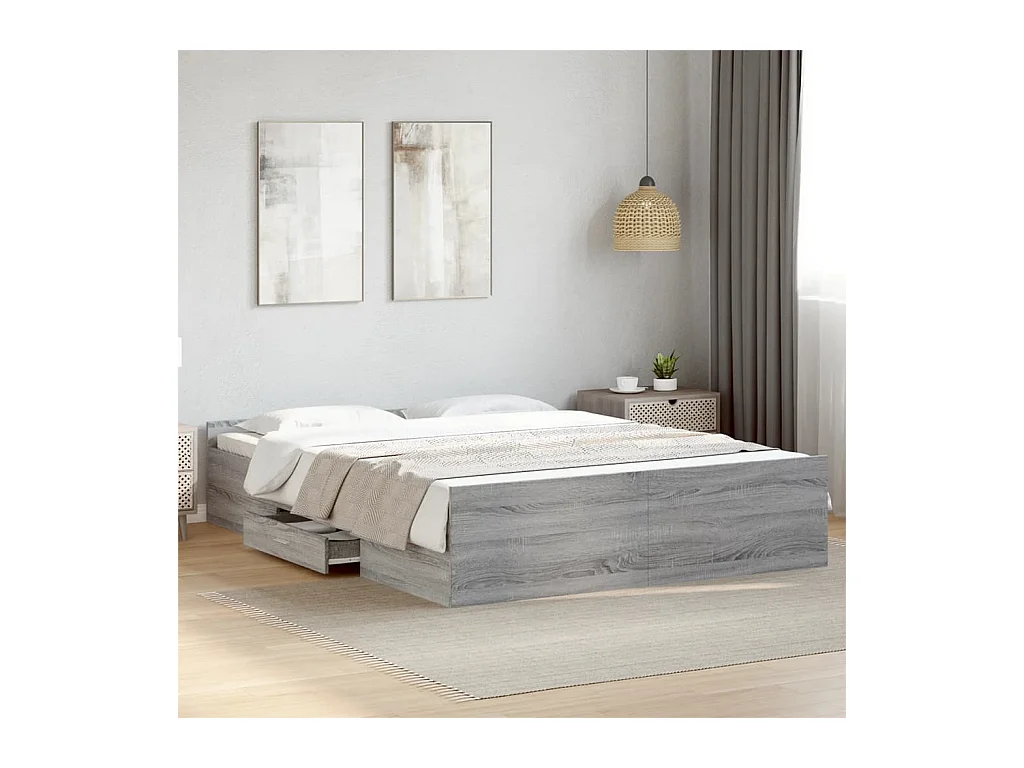 Estrutura de cama c/ gavetas derivados madeira cinza sonoma