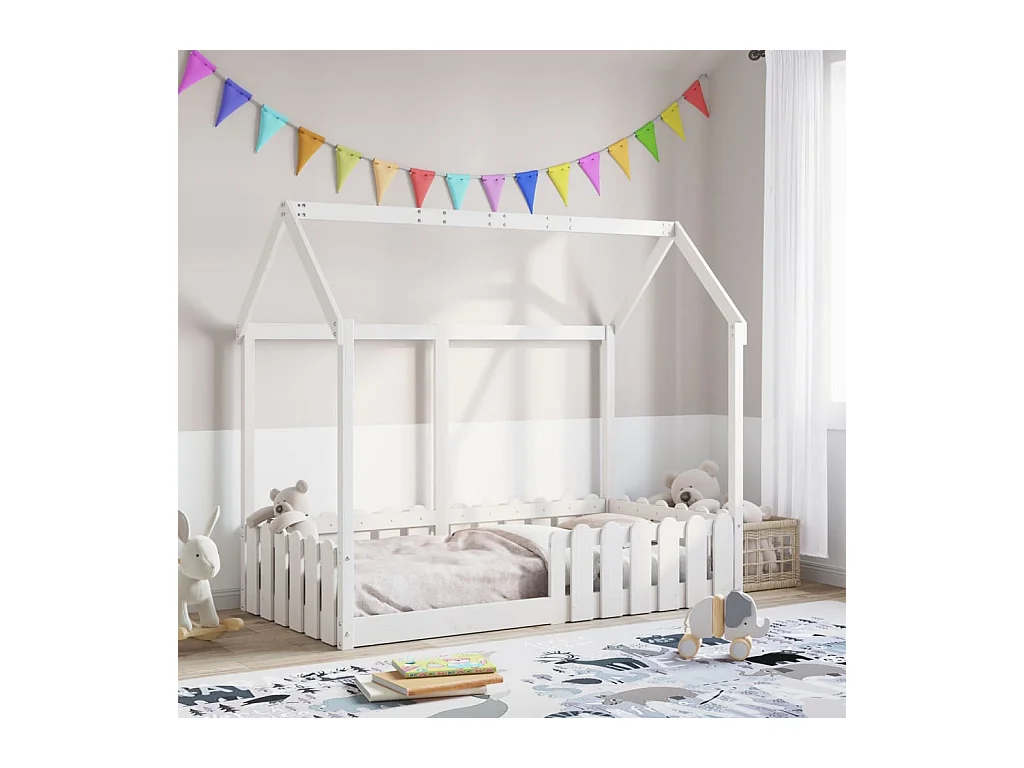 Kinderbett Hausbett Weiß 80x160 cm Massivholz Kiefer