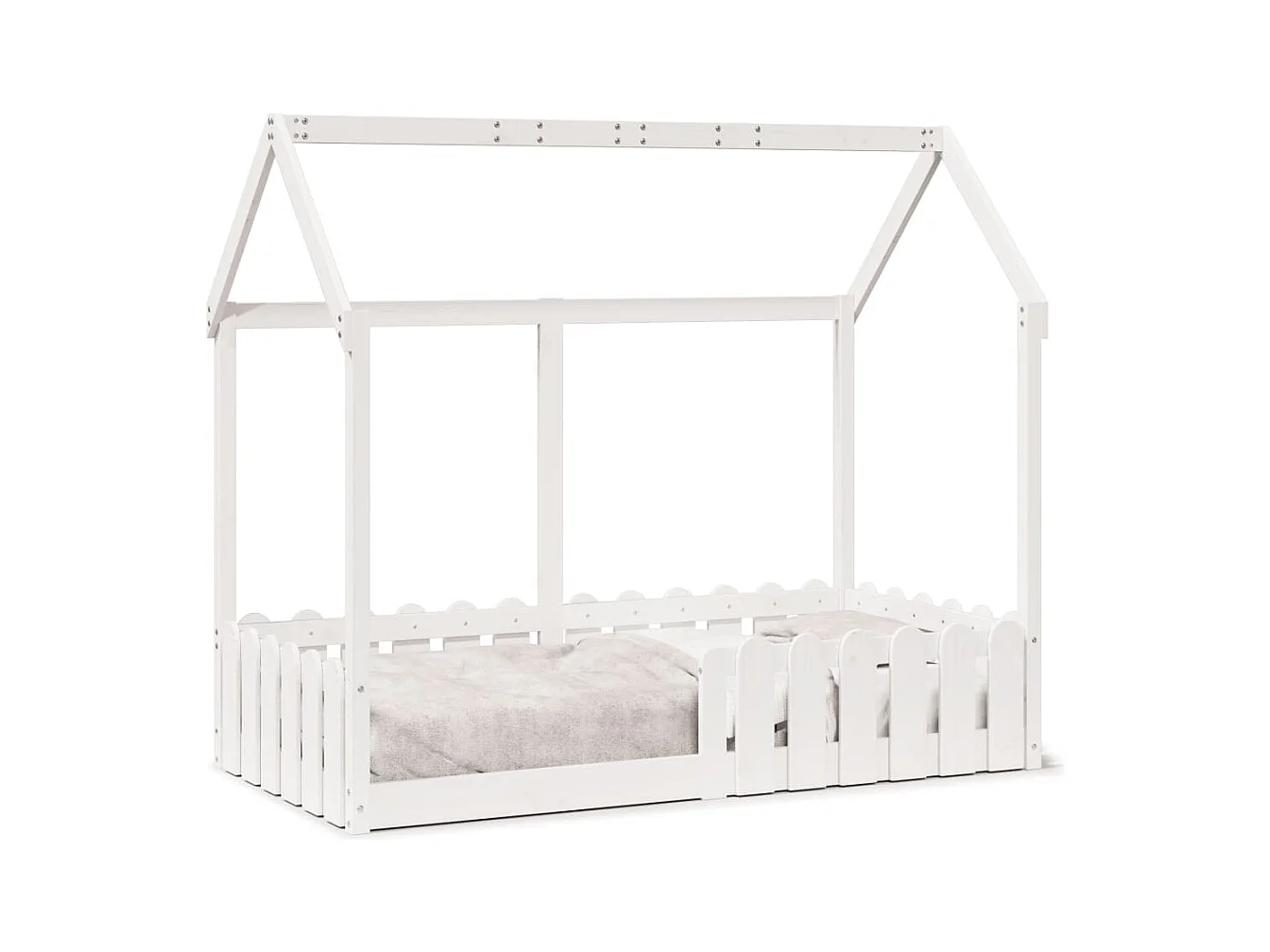Kinderbett Hausbett Weiß 80x160 cm Massivholz Kiefer