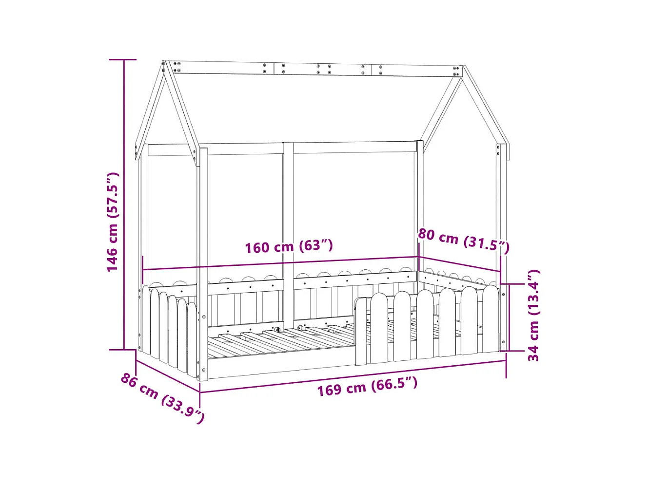 Kinderbett Hausbett Weiß 80x160 cm Massivholz Kiefer