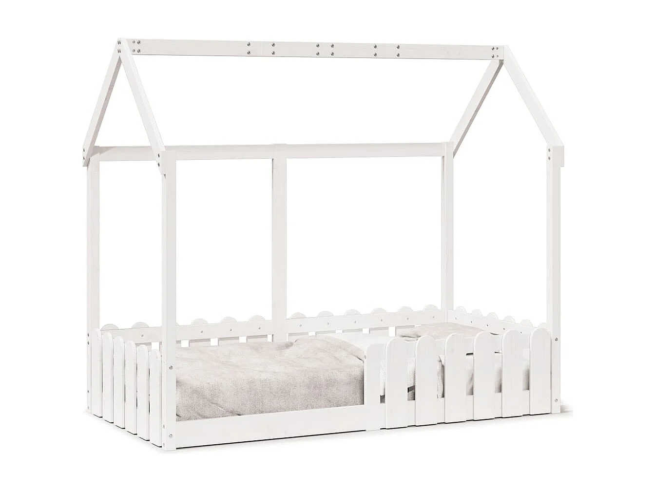 Kinderbett Hausbett Weiß 80x160 cm Massivholz Kiefer