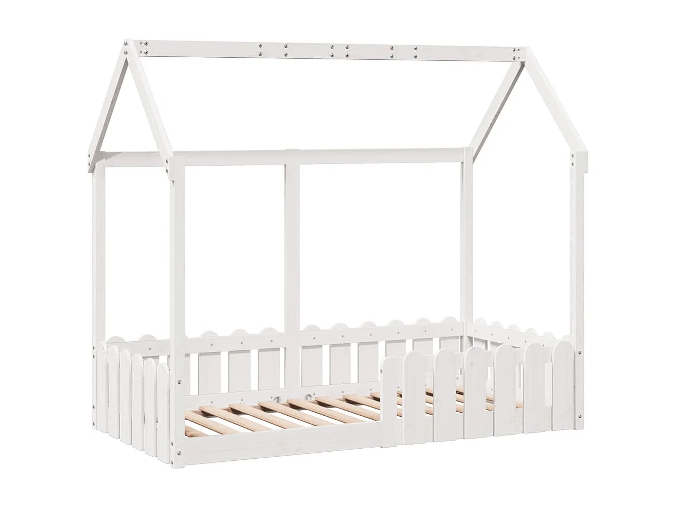 Kinderbett Hausbett Weiß 80x160 cm Massivholz Kiefer