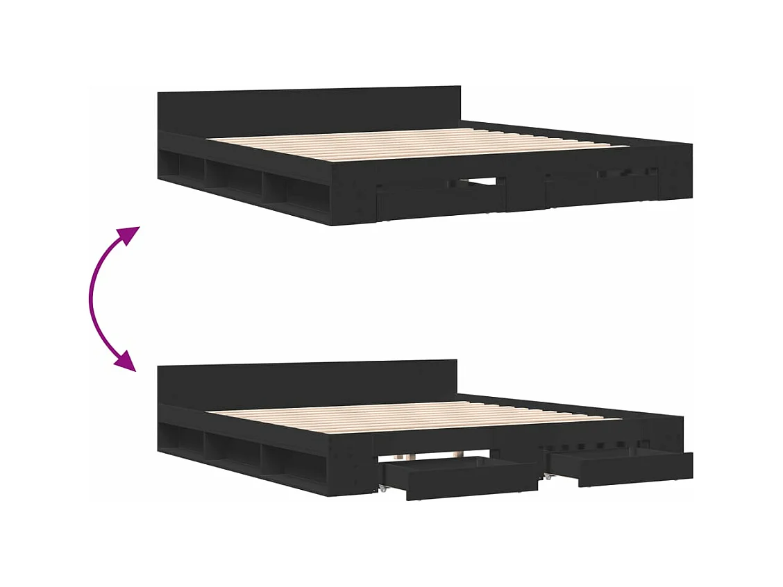 Cadre de lit avec tiroirs sans matelas noir 180x200 cm