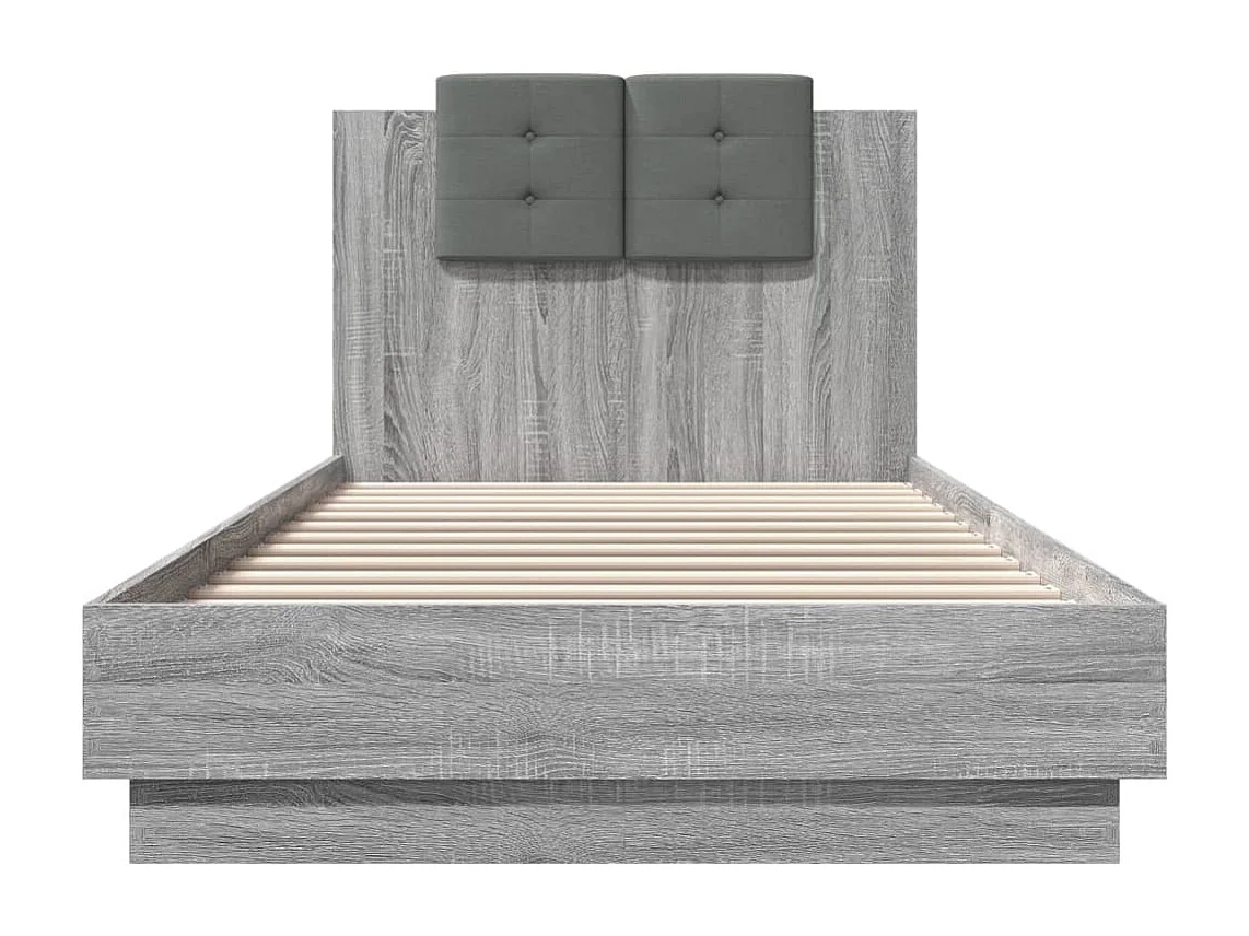 Cama con cabecero madera de ingeniería gris Sonoma 100x200 cm