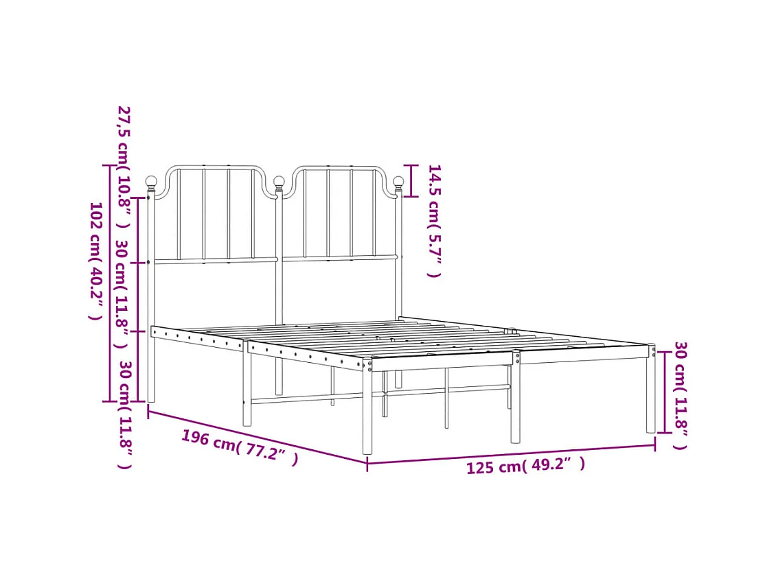Estrutura de cama com cabeceira 120x190 cm metal branco