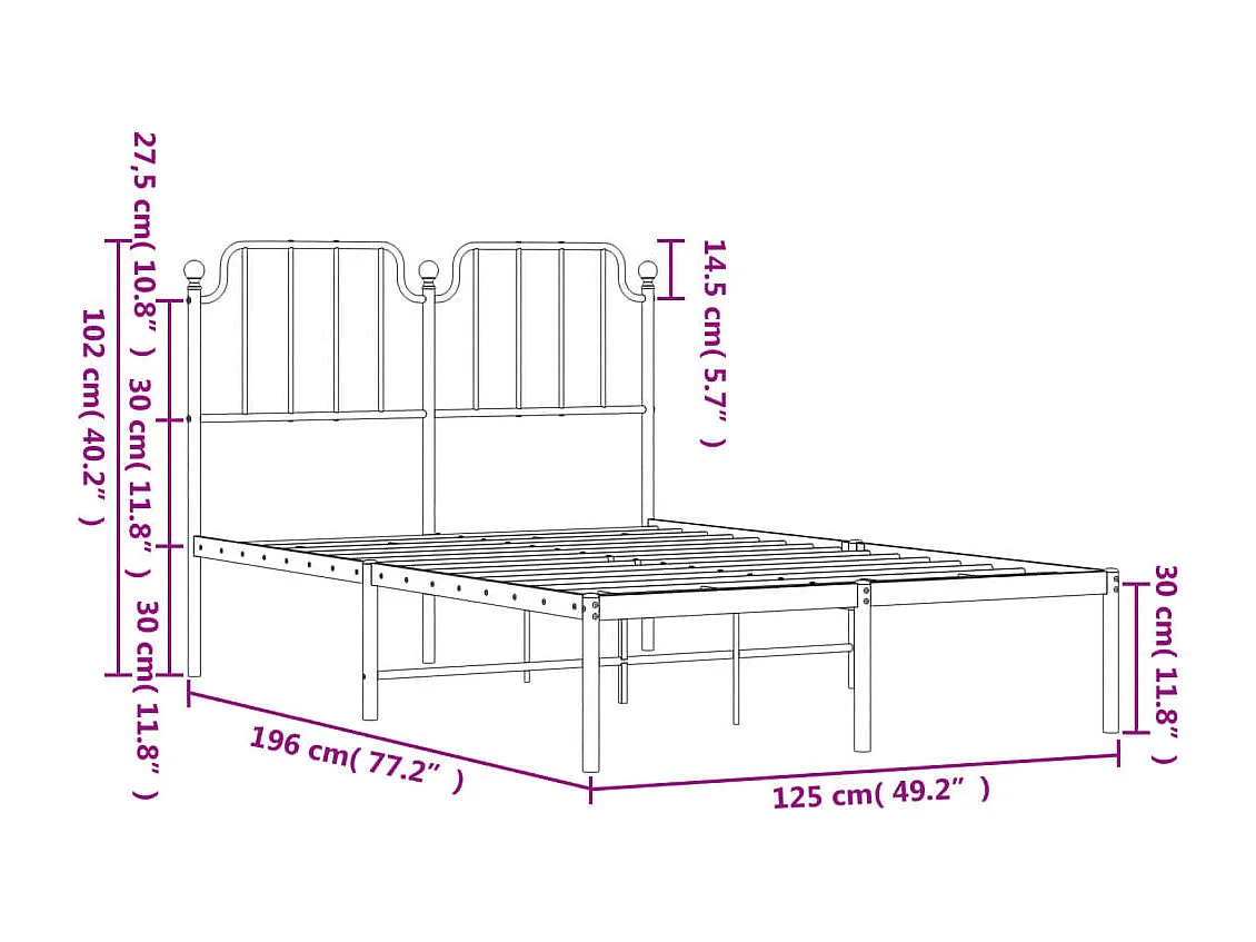 Cadre de lit métal sans matelas et tête de lit blanc 120x190 cm