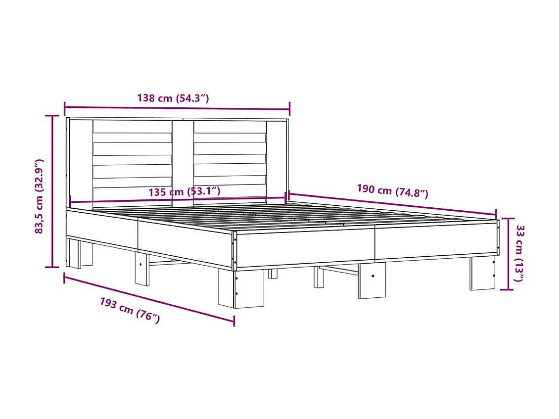 Bettgestell Schwarz 135x190 cm Holzwerkstoff und Metall