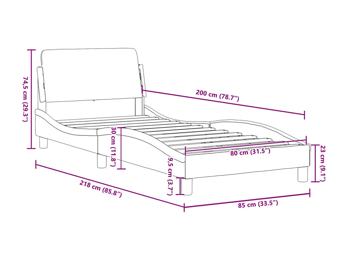 Cama con cabecero sin colchón terciopelo negro 80x200 cm