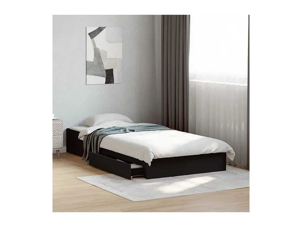 Giroletto con Cassetti Nero 100x200 cm in Legno Multistrato
