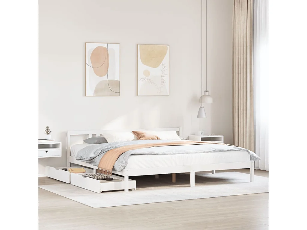 Cadre de lit sans matelas blanc 200x200 cm bois massif de pin