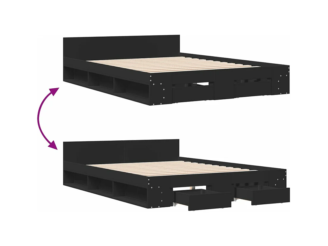 Giroletto con Cassetti Nero 150x200 cm in Legno Multistrato