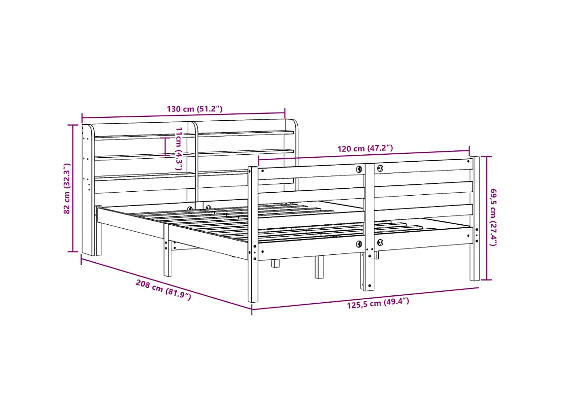 Cadre de lit sans matelas cire marron 120x190cm bois pin massif