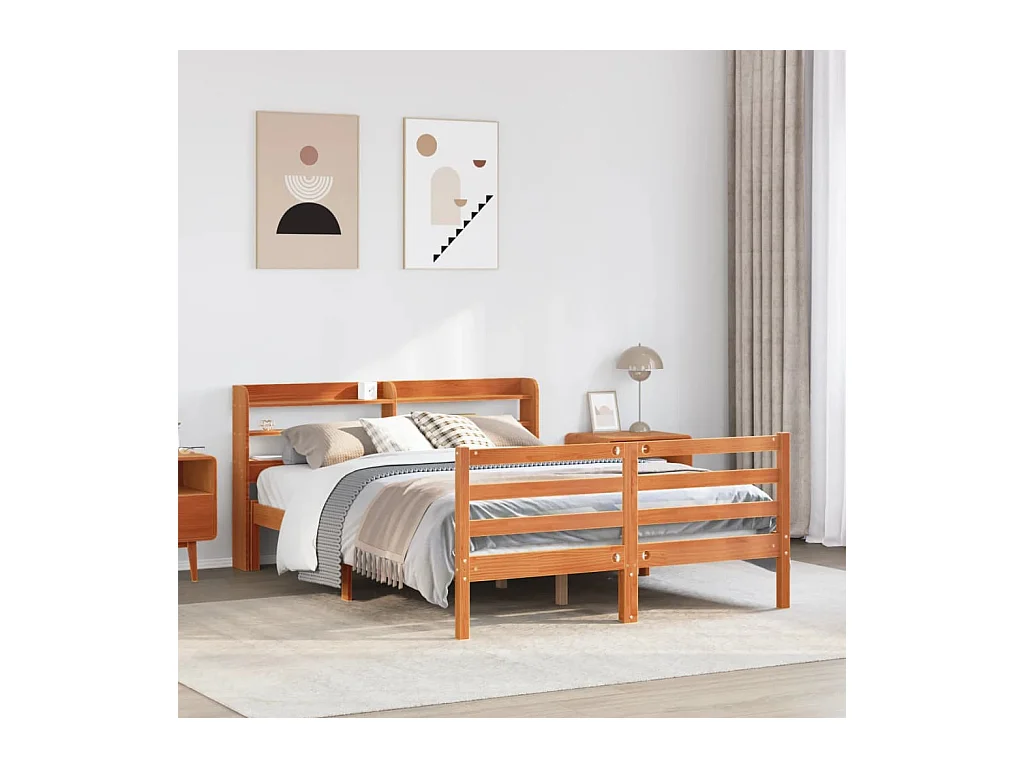 Cadre de lit sans matelas cire marron 120x190cm bois pin massif