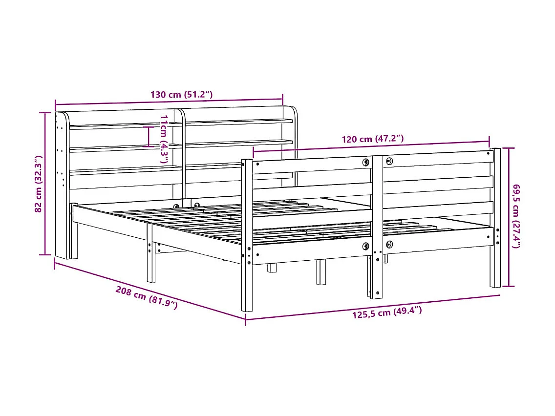 Cadre de lit sans matelas cire marron 120x190cm bois pin massif