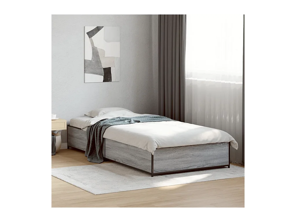 Estructura cama madera ingeniería metal gris Sonoma 90x190 cm