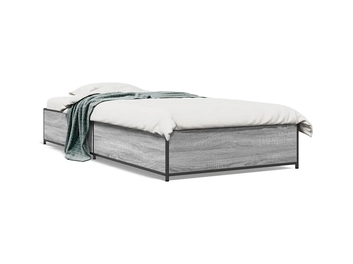 Estructura cama madera ingeniería metal gris Sonoma 90x190 cm