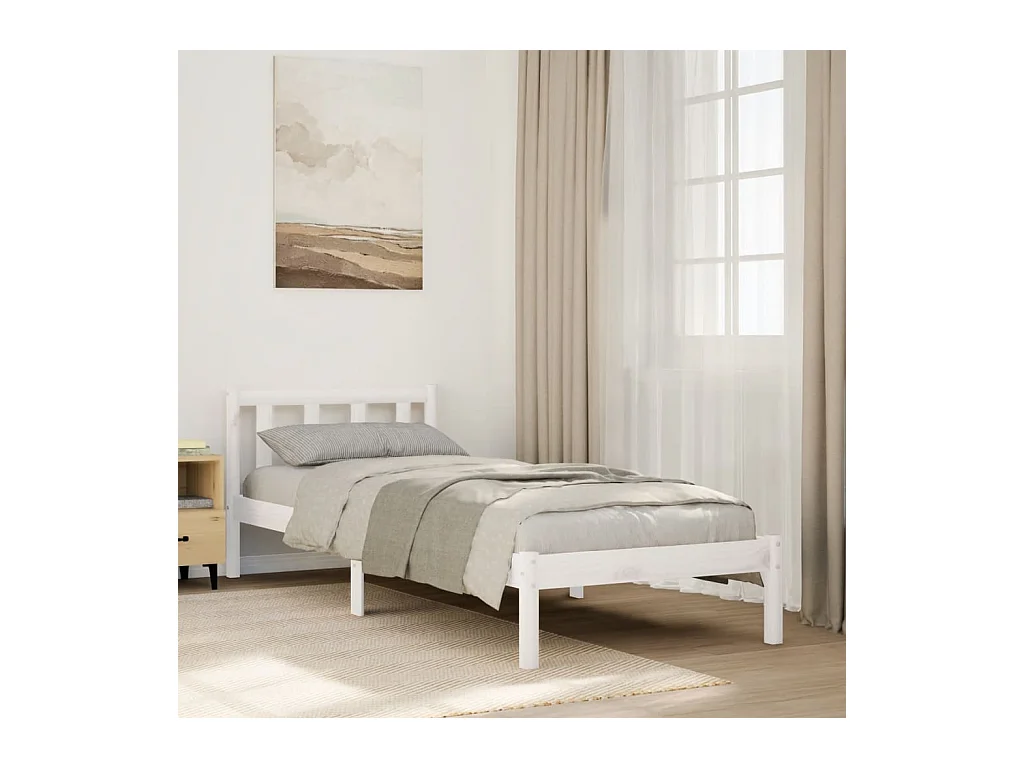 Letto Extra Lungo senza Materasso Bianco 90x210 cm in Pino