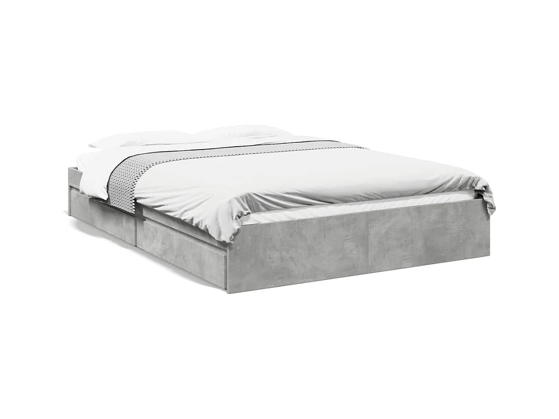 Cadre de lit avec tiroirs sans matelas gris béton 160x200 cm
