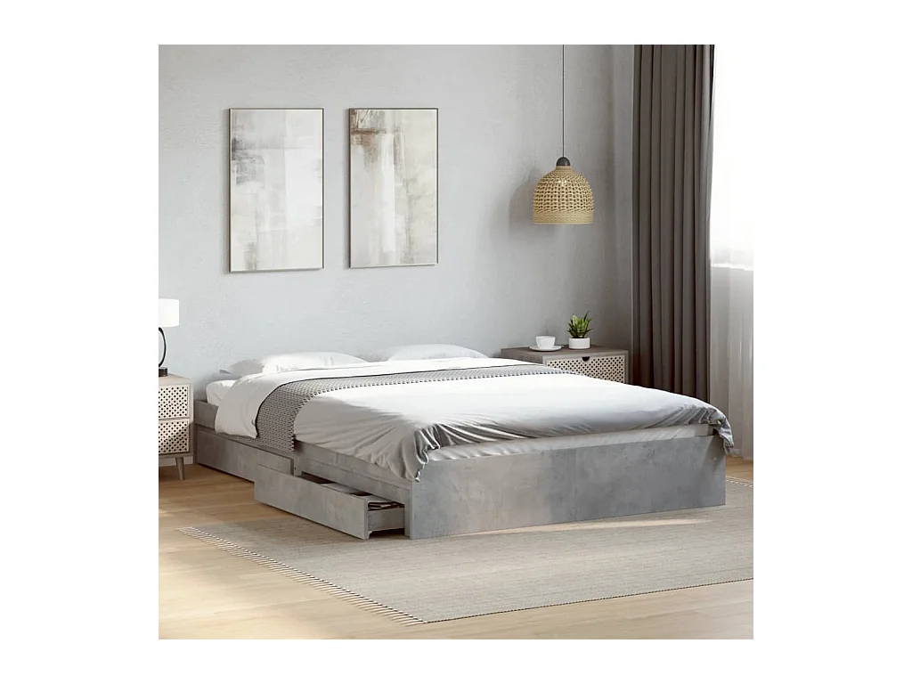 Bedframe met lades bewerkt hout betongrijs 160x200 cm