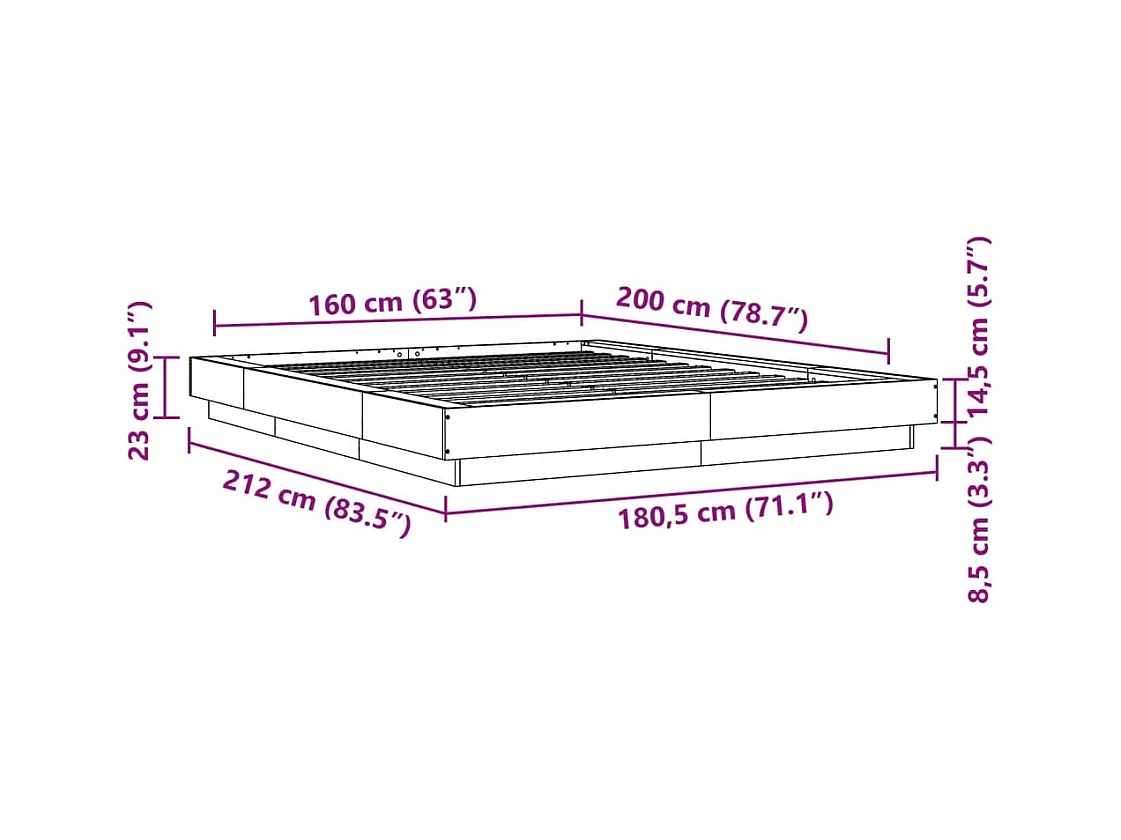 Cadre de lit sans matelas gris béton 160x200 cm