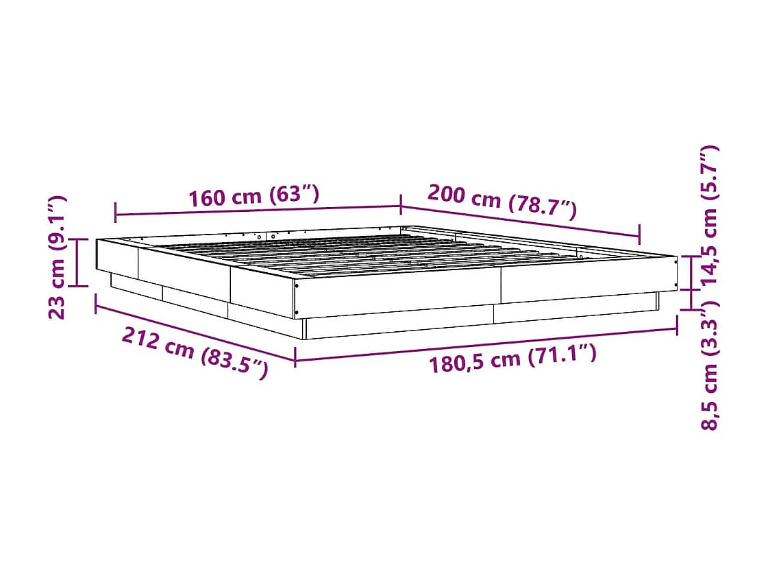 Cadre de lit sans matelas gris béton 160x200 cm