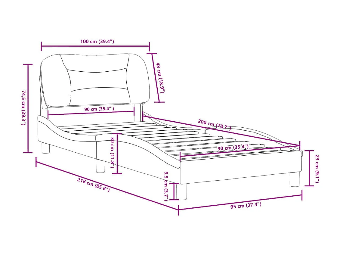 Cadre de lit sans matelas 137x190 cm bois massif de pin
