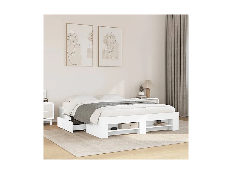 Cadre de lit sans matelas blanc 160x200 cm bois d'ingénierie