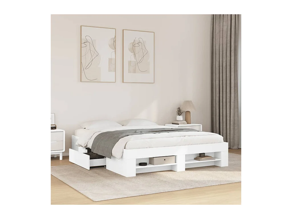 Cadre de lit sans matelas blanc 160x200 cm bois d'ingénierie