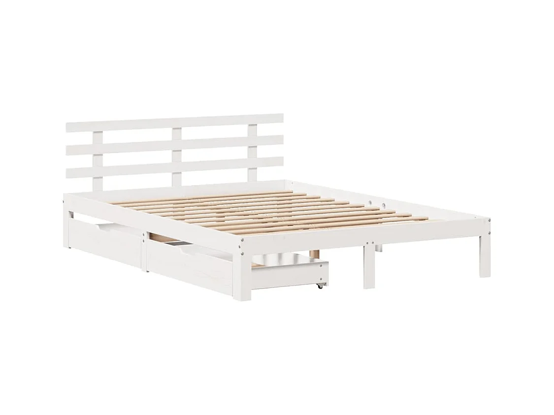 Estrutura de cama com gavetas 160x200 cm pinho maciço branco