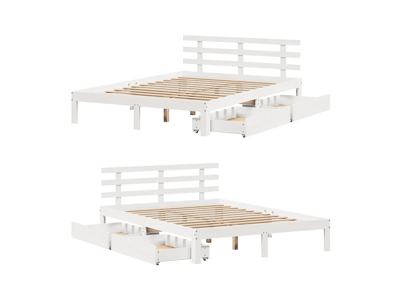 Estrutura de cama com gavetas 160x200 cm pinho maciço branco